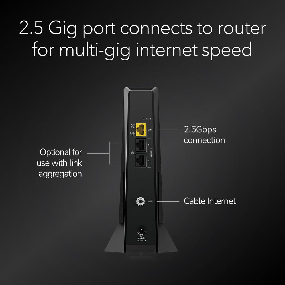 NETGEAR Nighthawk CM3000 embalaje y etiqueta con especificaciones visibles
