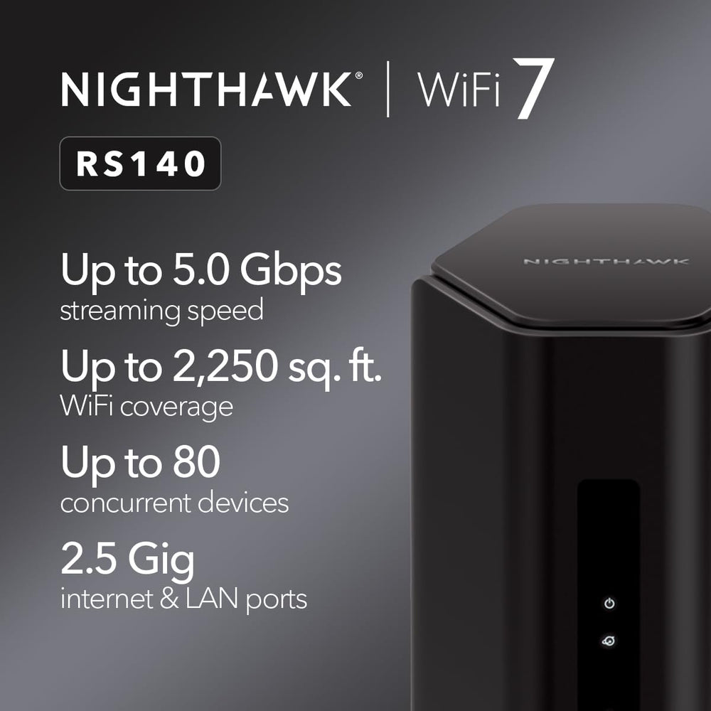 NETGEAR Nighthawk RS140 puertos LAN y WAN visibles para conexiones rápidas