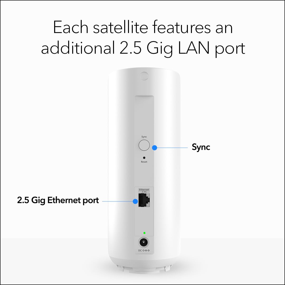 NETGEAR Orbi 370 vista trasera con puertos y facilidad de conexión