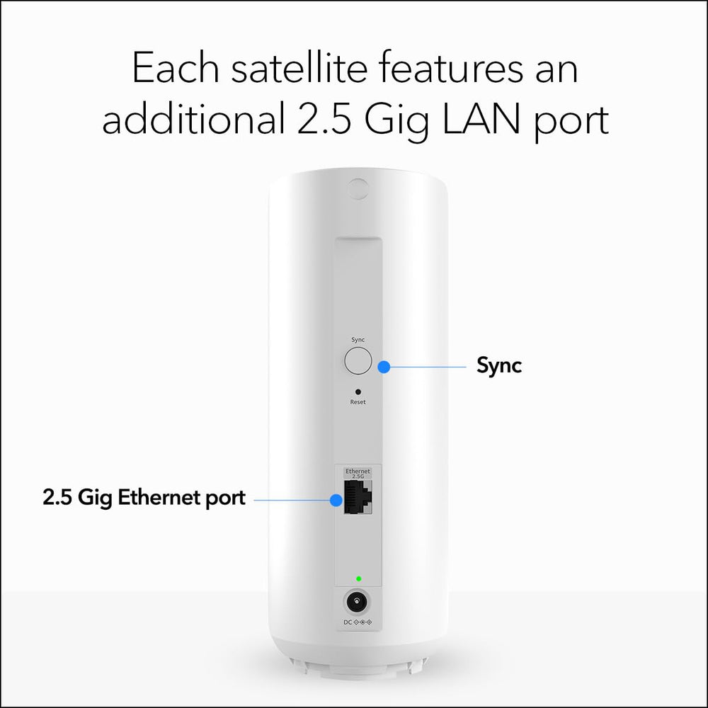 NETGEAR Orbi 370 vista trasera con puertos y facilidad de conexión