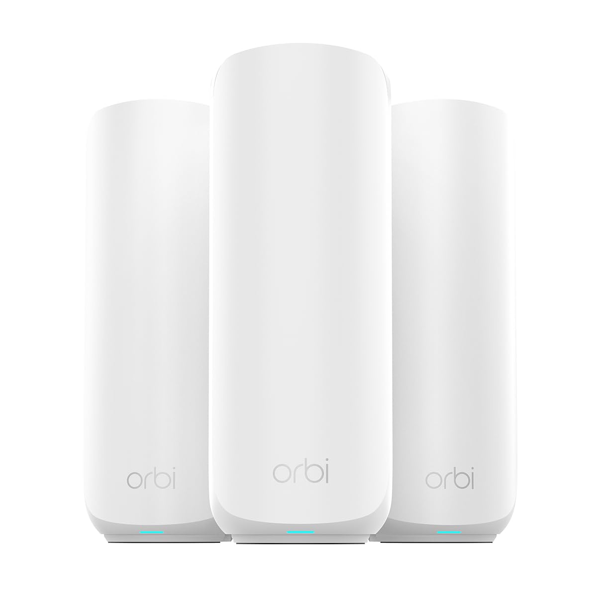 NETGEAR Orbi 370 frontal mostrando el pack 3 unidades y cobertura amplia