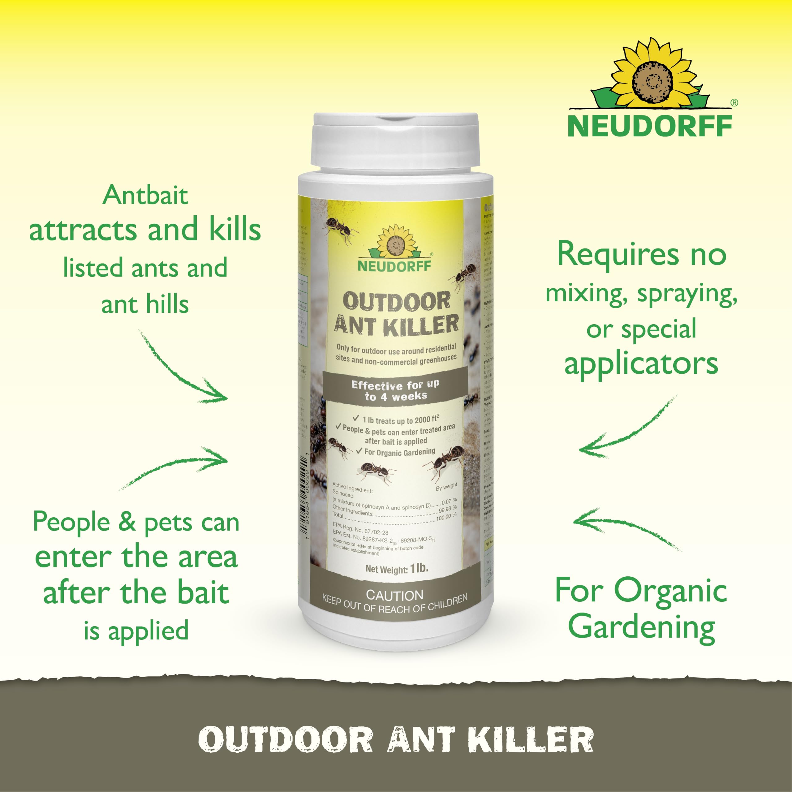 Detalle de los gránulos Neudorff Ant Killer mostrando textura fácil de aplicar
