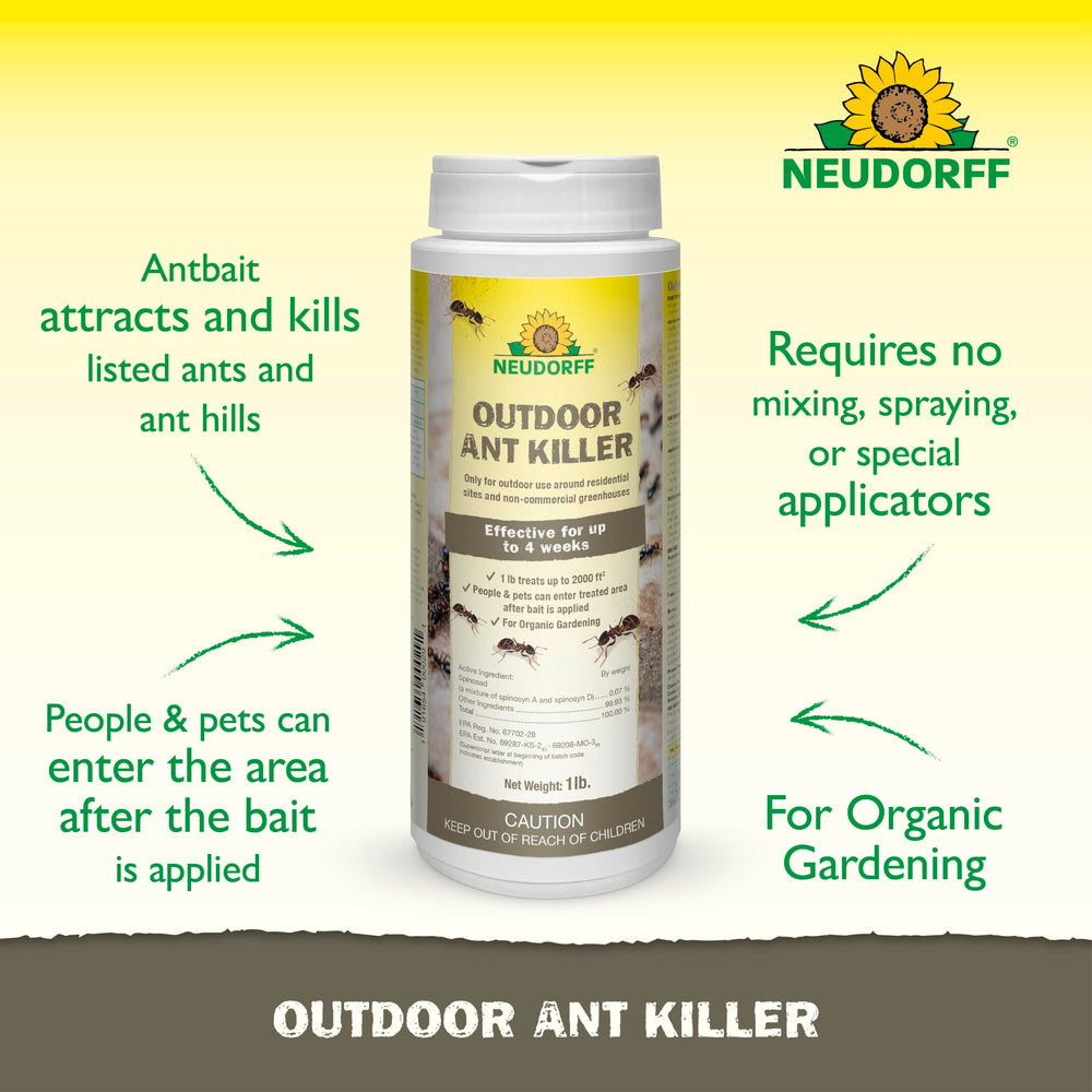 Detalle de los gránulos Neudorff Ant Killer mostrando textura fácil de aplicar