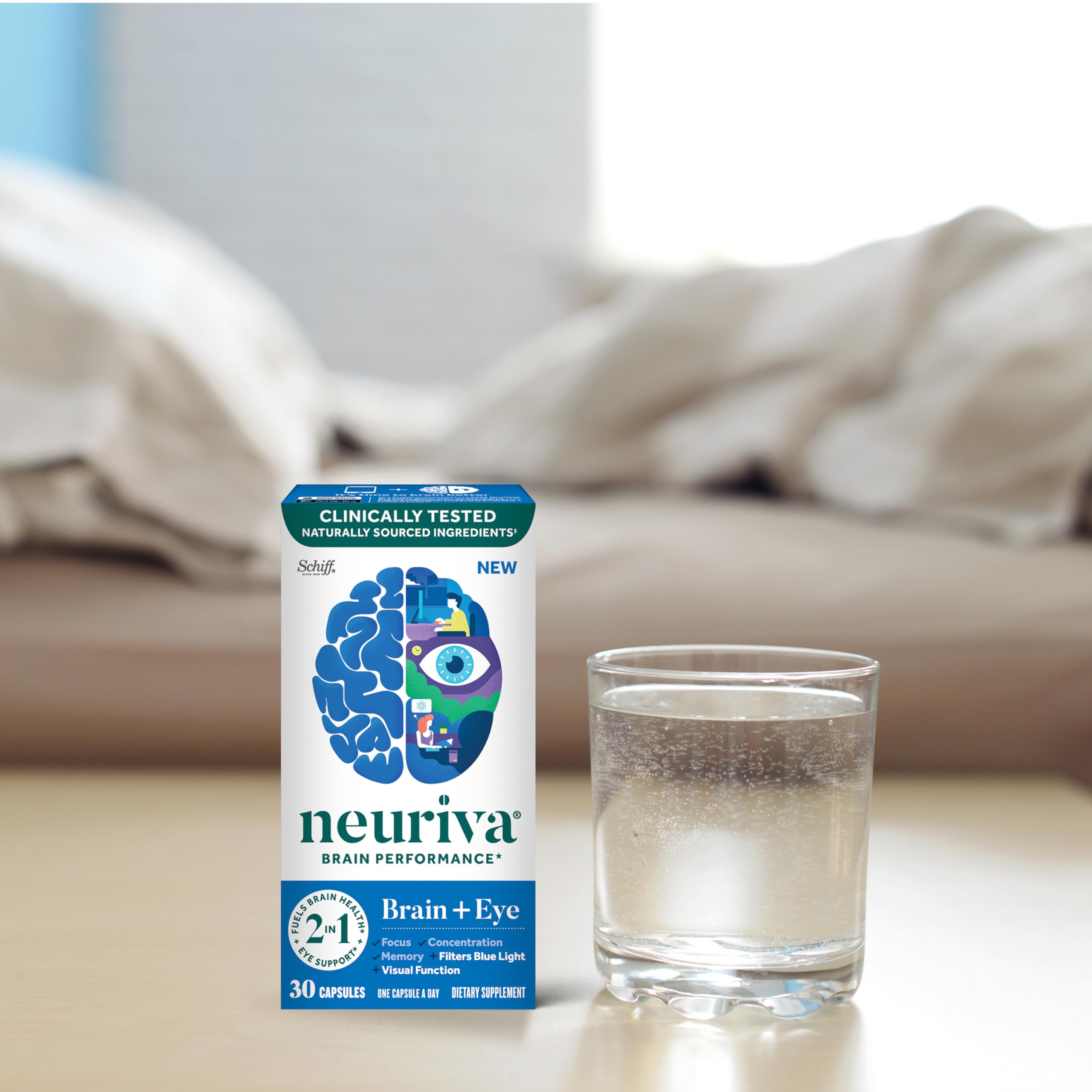NEURIVA vitaminas y zinc en primer plano señalando aporte antioxidante