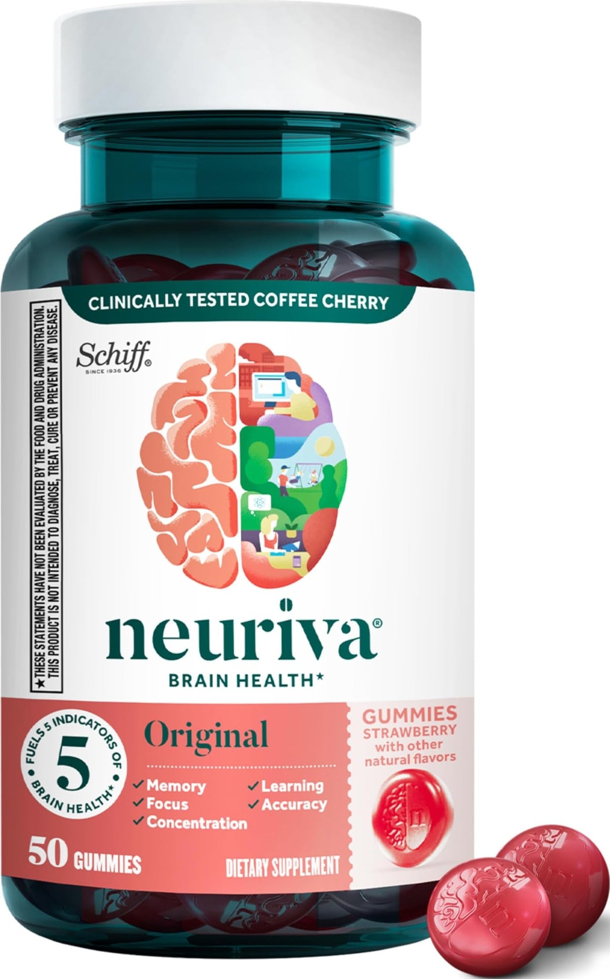NEURIVA envase frontal fresa mostrando cantidad y beneficio cognitivo