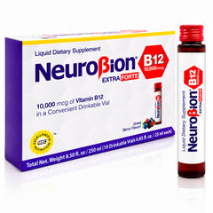 Neurobion vial frontal mostrando etiqueta clara y dosificación