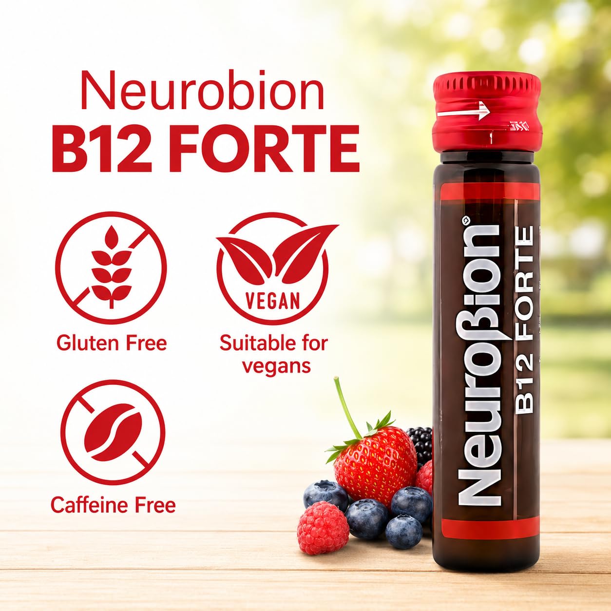 Neurobion persona consumiendo vial para energía inmediata en rutina