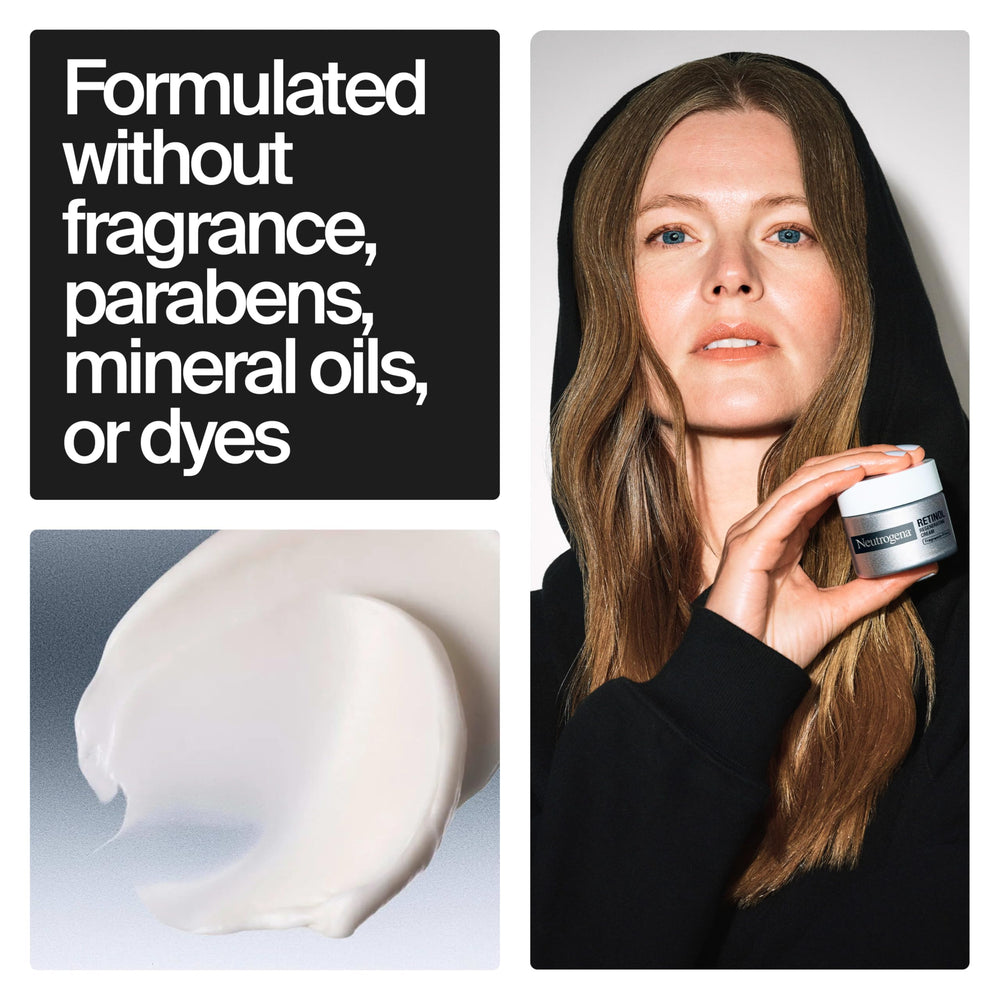 Neutrogena cream on fingertip demonstrating smooth spread and moisturize benefit