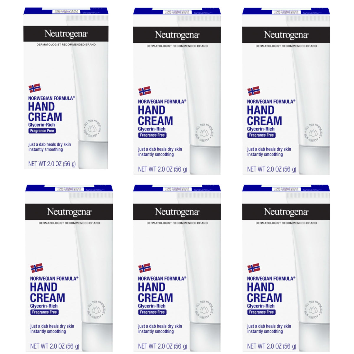 Neutrogena imagen frontal del pack seis tubos para hidratación práctica