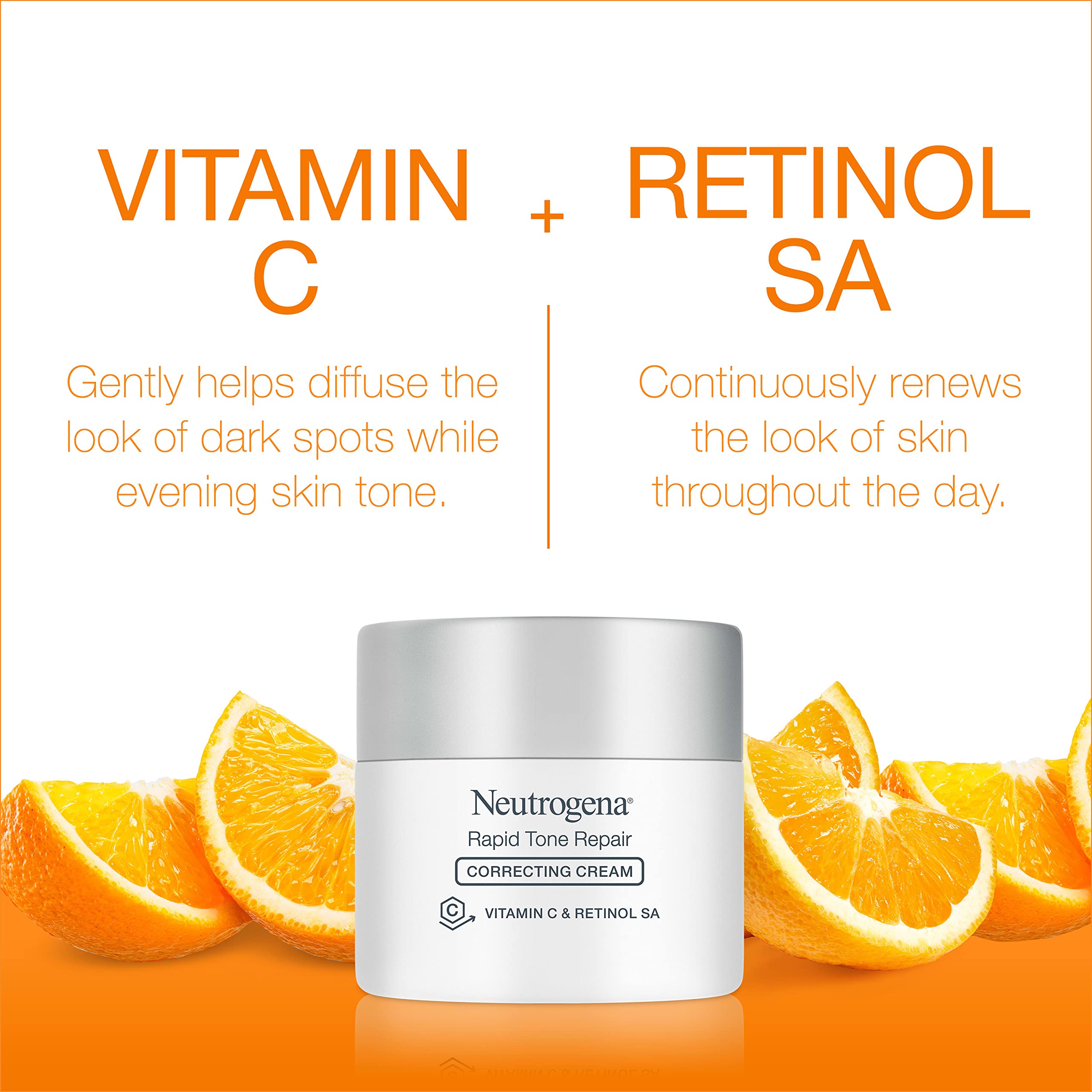 Neutrogena detalle de etiqueta con retinol y vitamina C para claridad