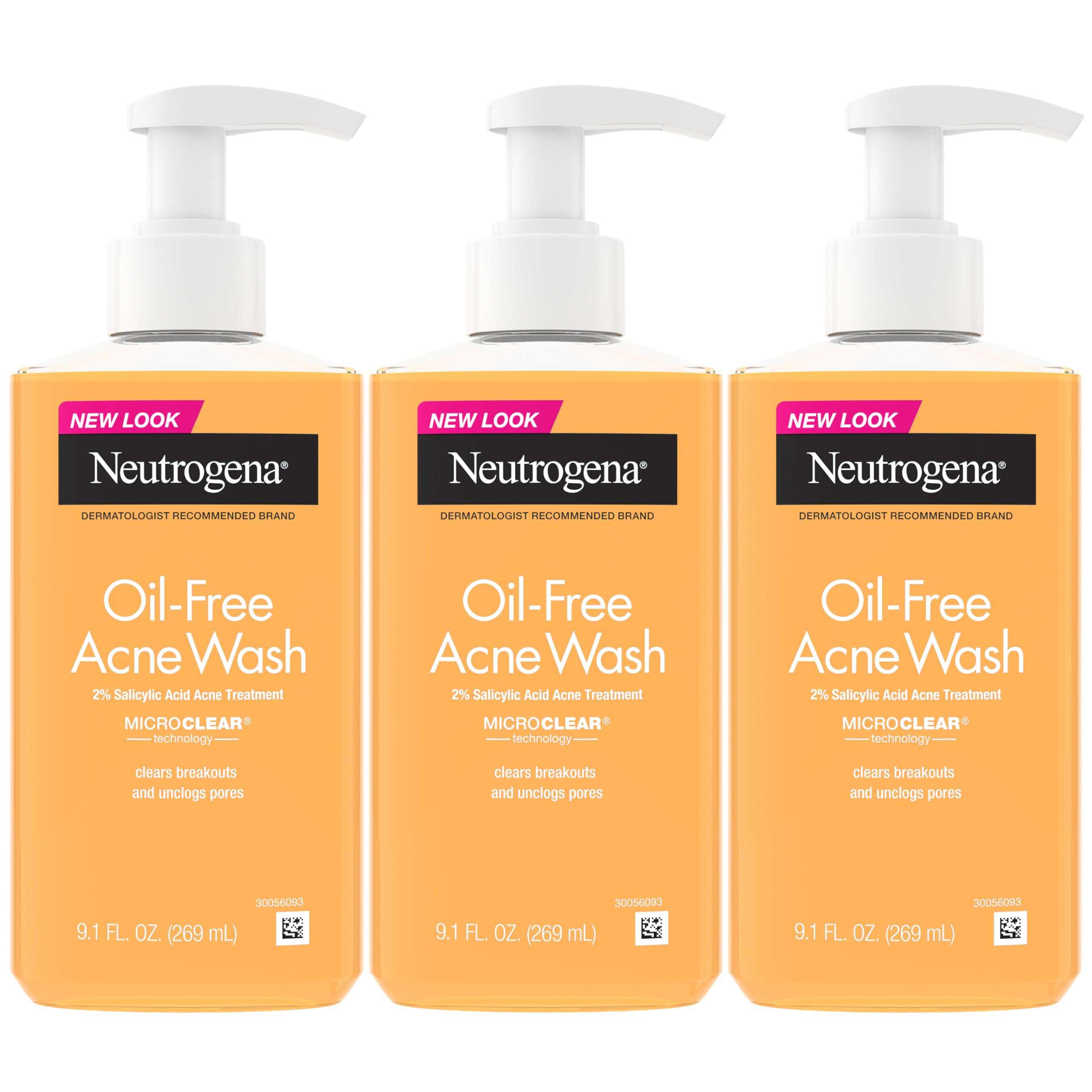 Neutrogena frente del pack de tres botellas, conveniente para rutina diaria