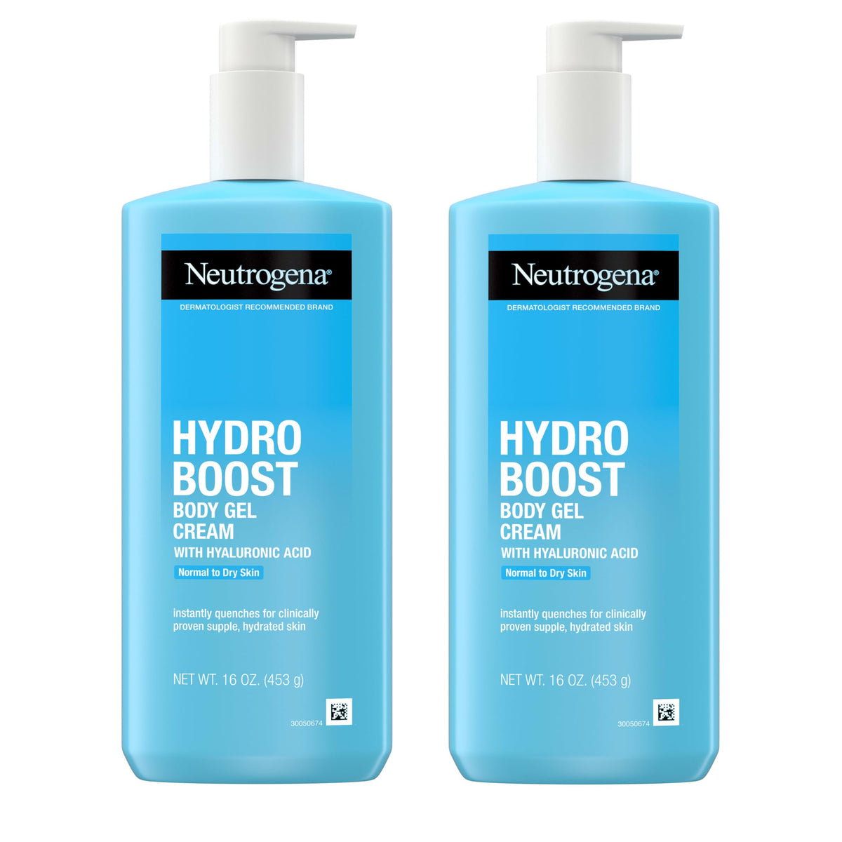 Neutrogena frasco frontal Hydro Boost Body mostrando envase y beneficio hidratante
