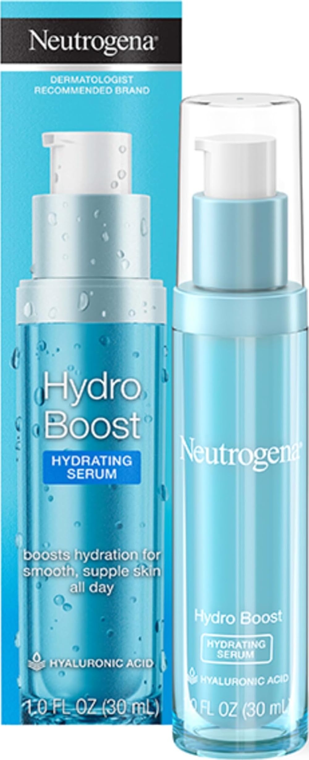 Neutrogena envase frontal Hydro Boost mostrando diseño y tamaño práctico