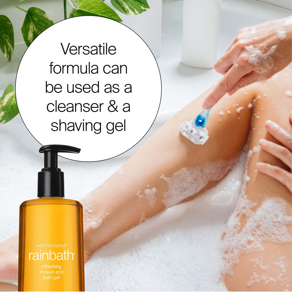 Neutrogena Rainbath comparación de tamaño sostenido en mano indicando gran capacidad