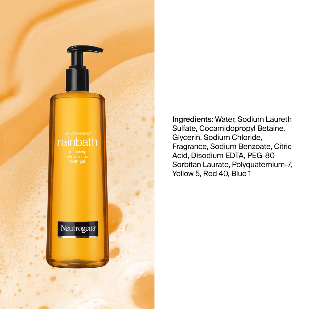 Neutrogena Rainbath envase con espuma ofreciendo aspecto cremoso y enjuague fácil