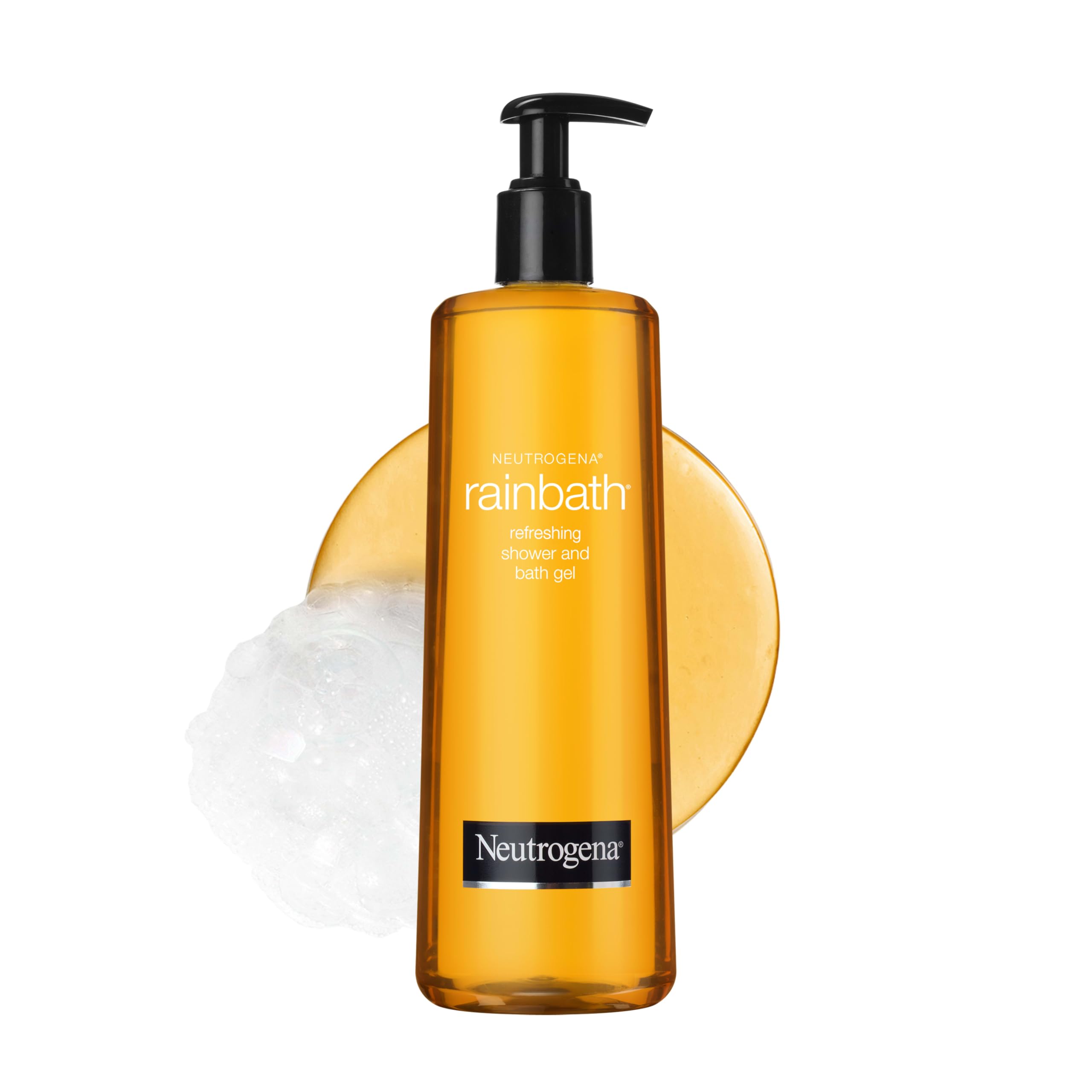 Neutrogena Rainbath frente del empaque mostrando botella grande y ventaja de durabilidad
