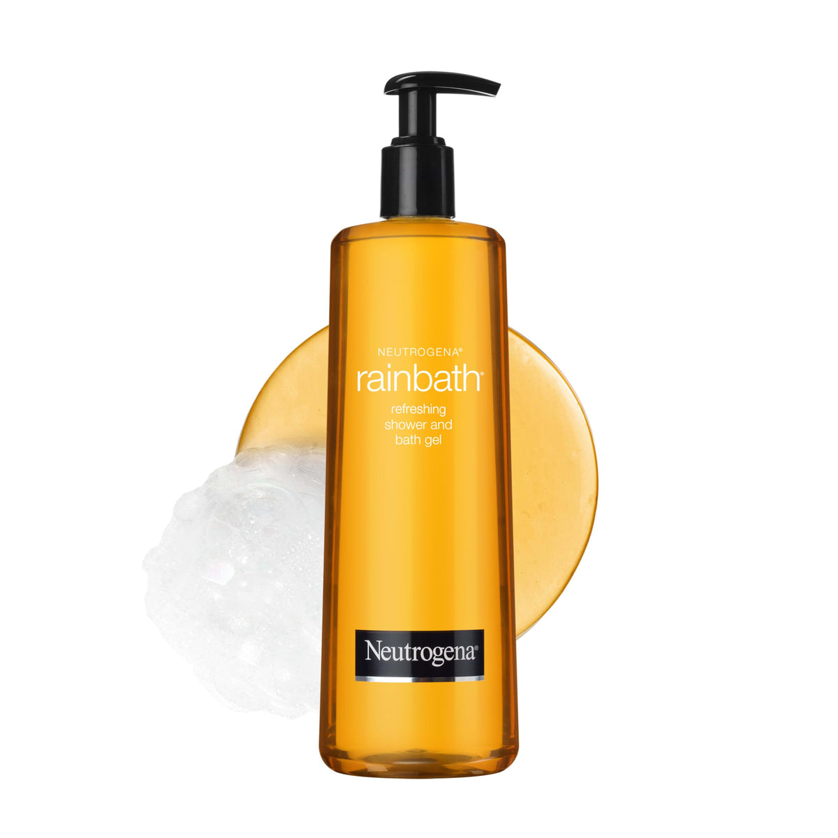 Neutrogena Rainbath frente del empaque mostrando botella grande y ventaja de durabilidad