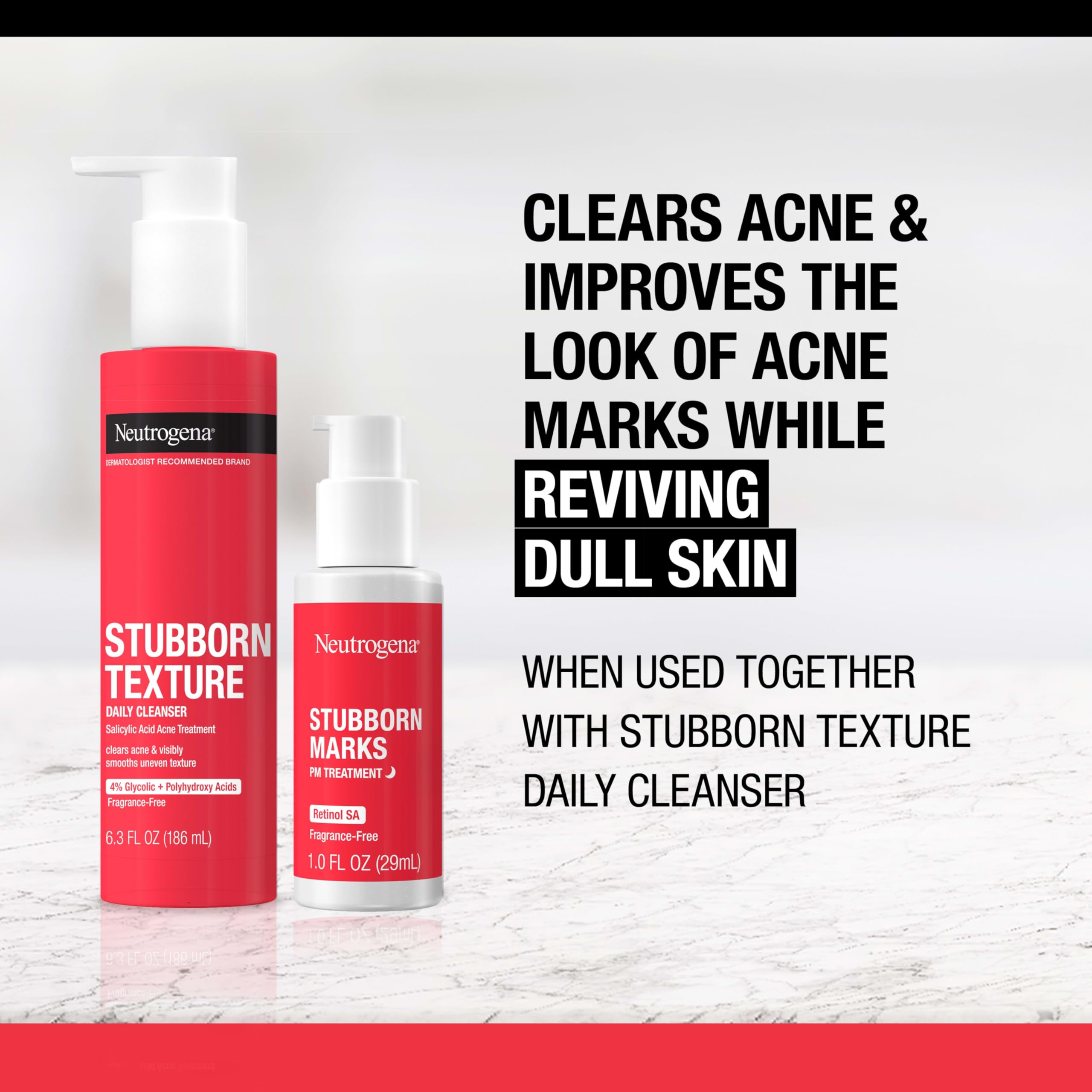 Neutrogena envase 1 fl oz junto a regla para referencia de tamaño práctico