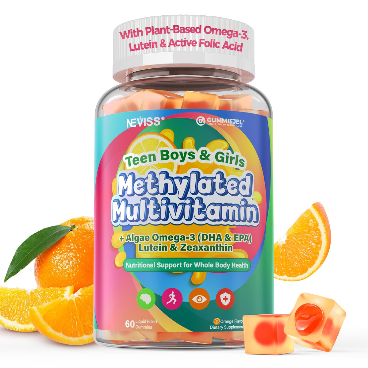 NEVISS frontal del empaque que destaca multivitamínico metilado y beneficios