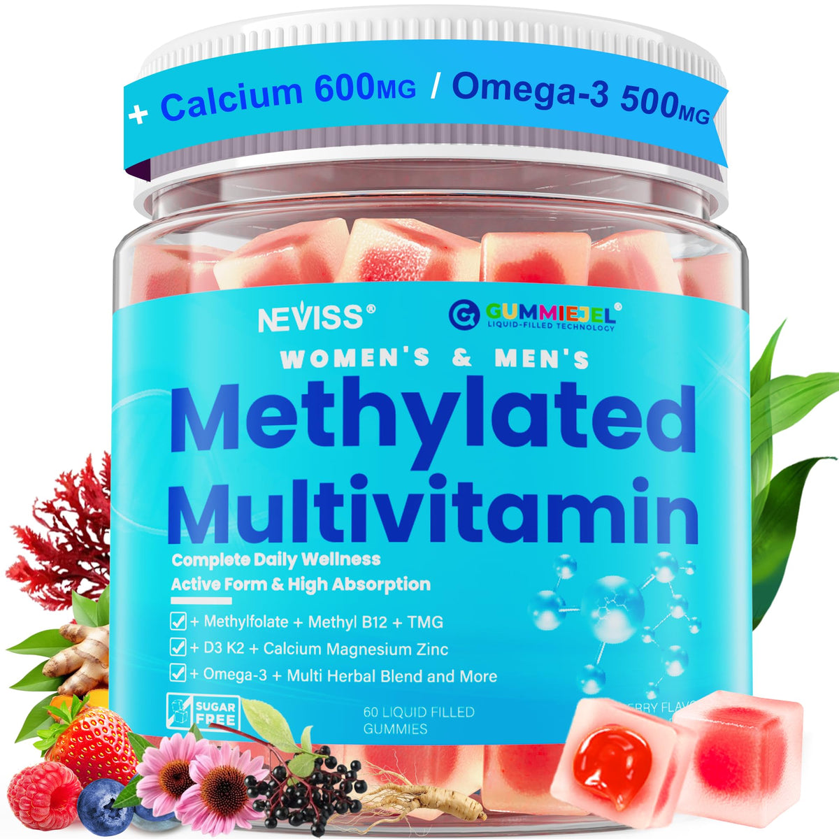 NEVISS envase frontal mostrando gomitas veganas y sin azúcar