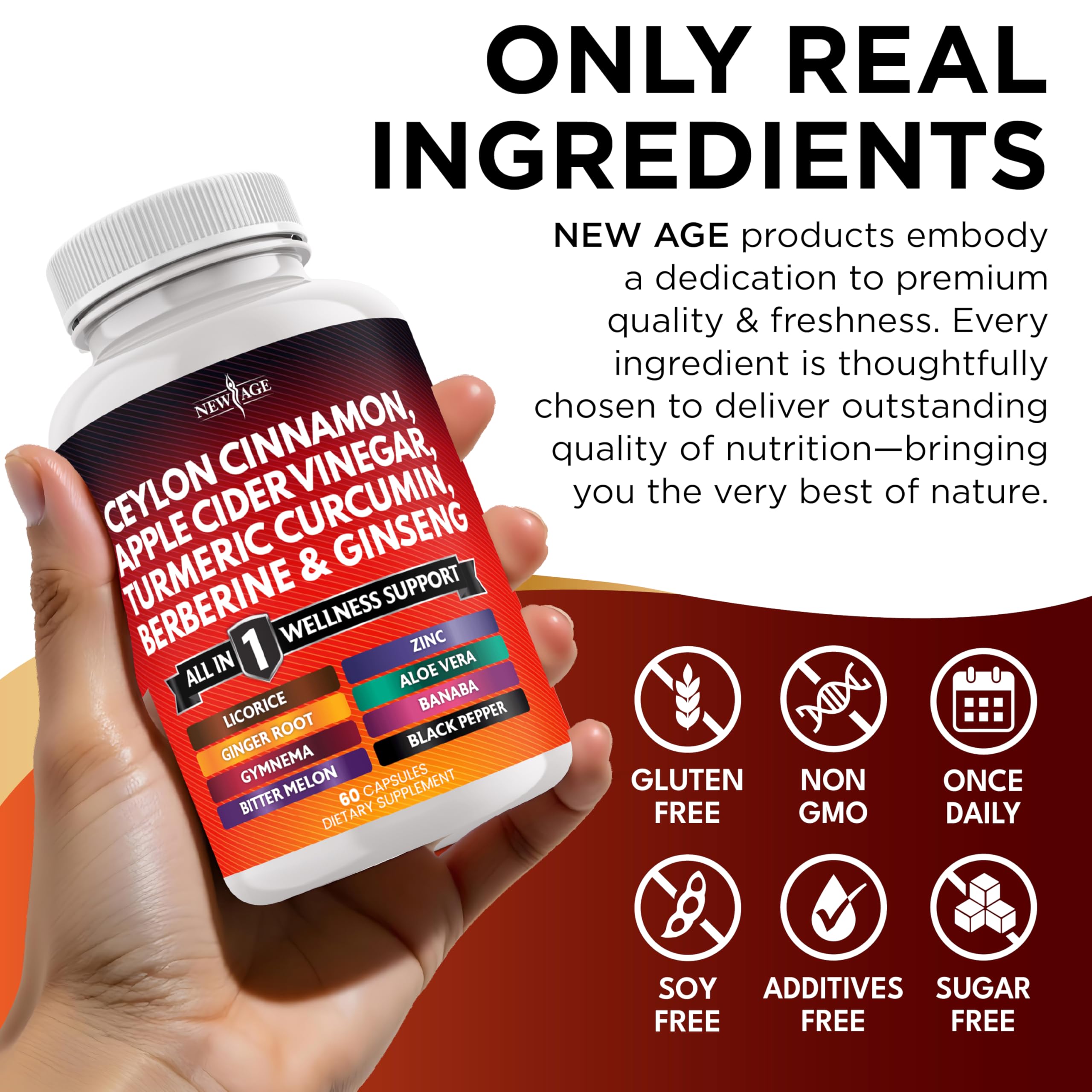 NEW AGE ingredientes crudos con canela Ceylon y cúrcuma para calidad