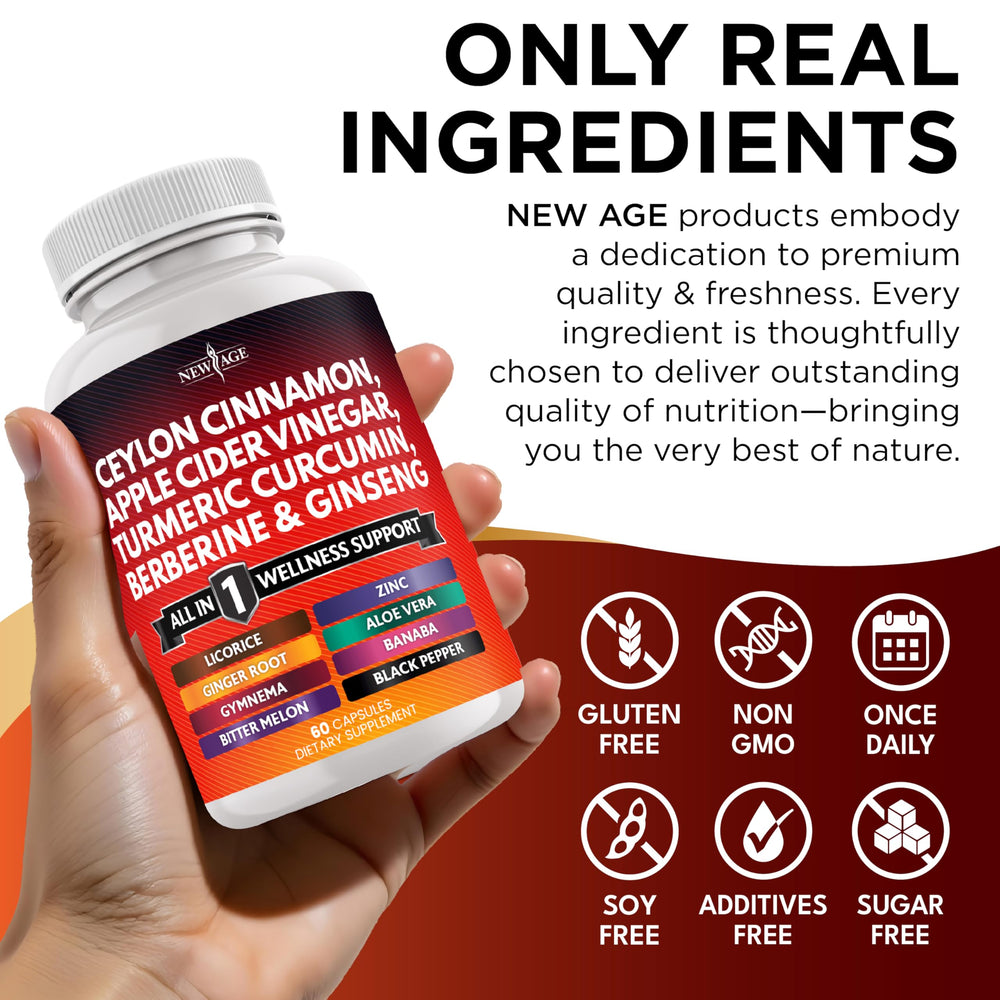 NEW AGE ingredientes crudos con canela Ceylon y cúrcuma para calidad