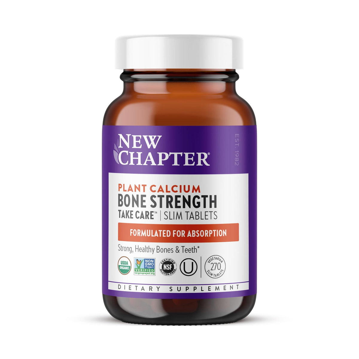 New Chapter bote frontal mostrando 270 tabletas y beneficios certificados