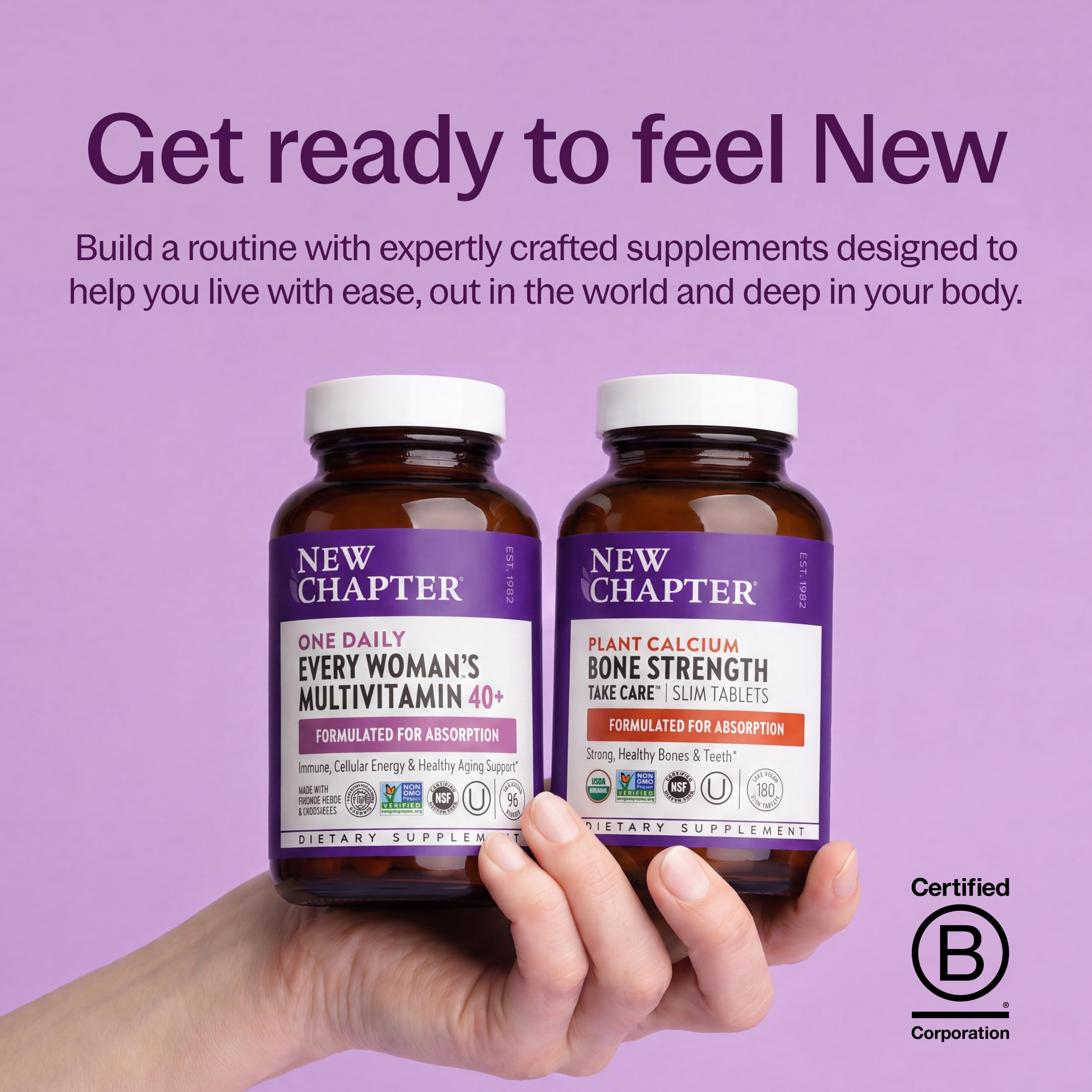 New Chapter botella junto a cocina saludable, integración diaria