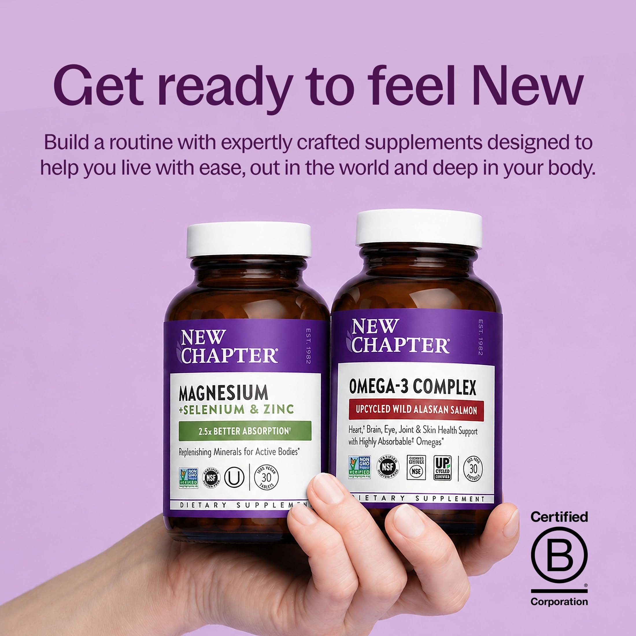 New Chapter fuente marina y magnesio TRAAC indicando origen natural