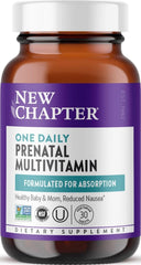 New Chapter envase frontal que muestra la fórmula prenatal y conveniencia diaria