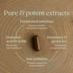 New Chapter ingredientes naturales como Saw Palmetto y ortiga, mostrando pureza