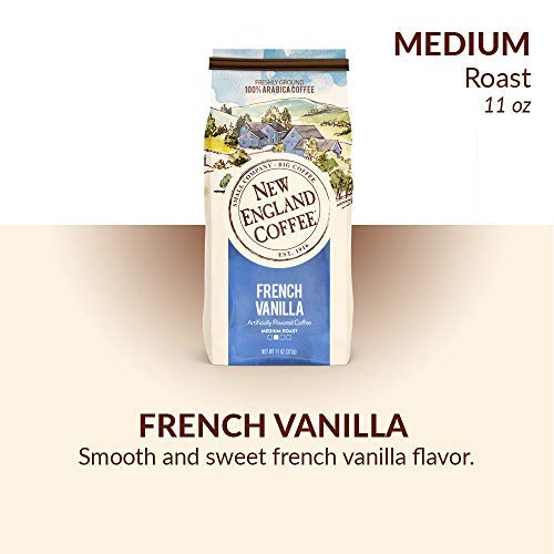 New England Coffee top lid label highlighting roast and aroma