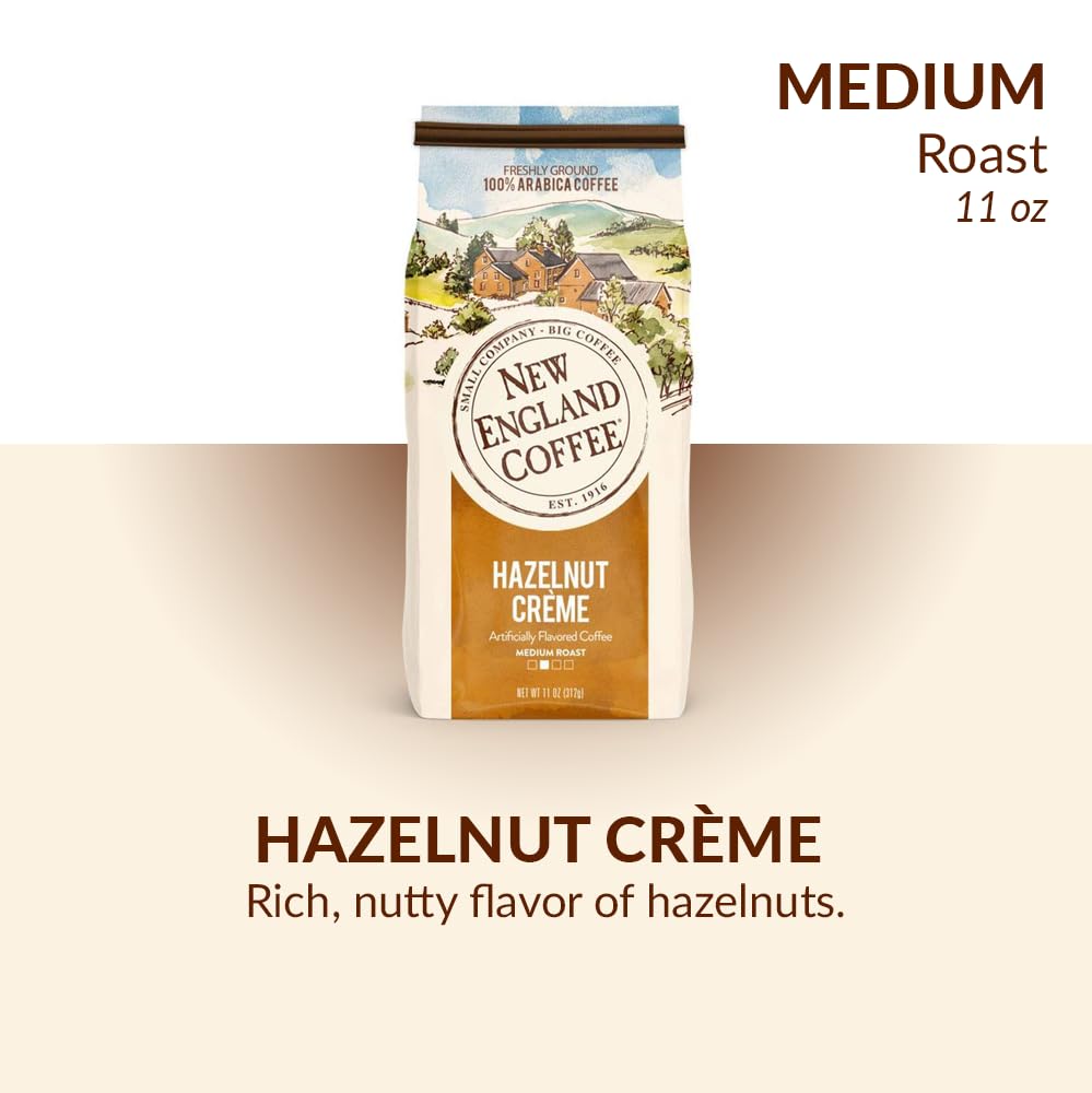 New England Coffee label close-up highlighting flavor name and roast details for easy selection