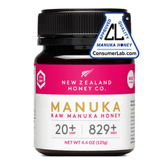 New Zealand Honey Co tarro frontal mostrando etiqueta UMF 20+ y beneficio de confianza