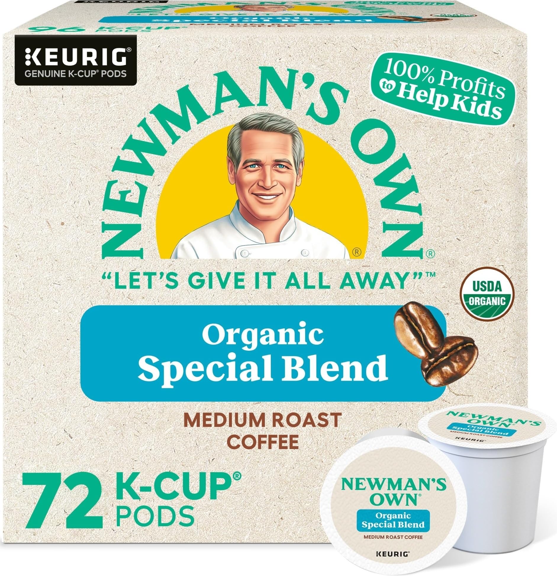 Newman's Own empaque frontal mostrando cajas y marca, transmite confianza