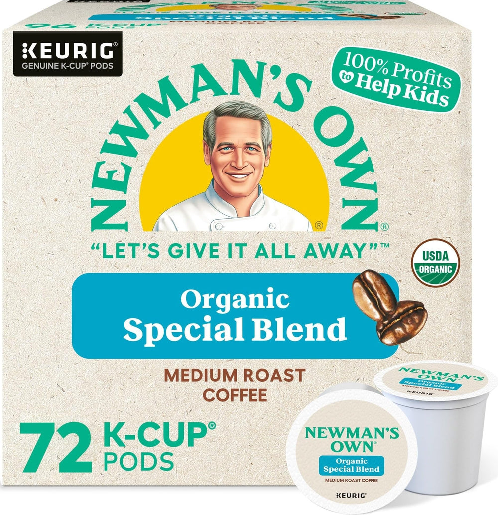 Newman's Own empaque frontal mostrando cajas y marca, transmite confianza
