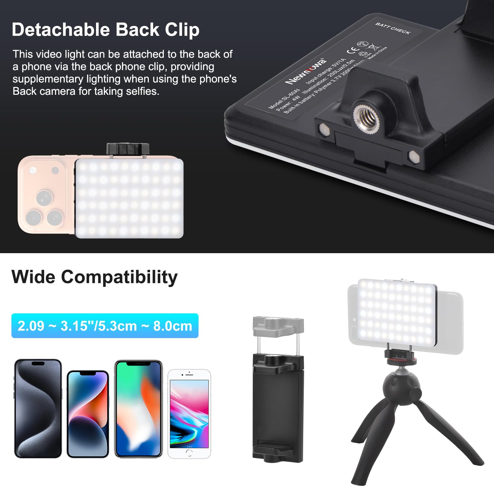 Newmowa luz en uso para selfie con rostro claramente iluminado