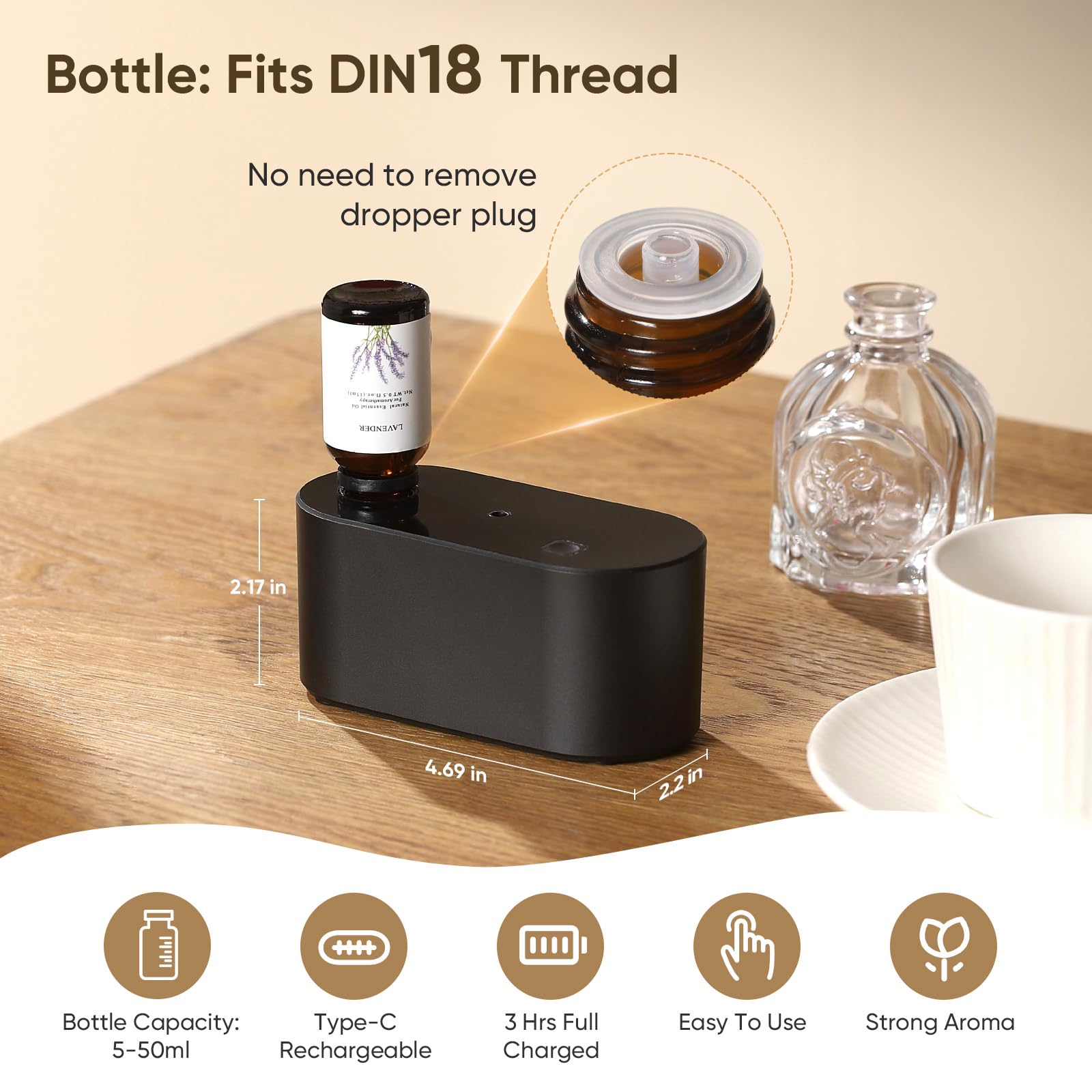 Nexalithron en uso sobre mesita de noche creando ambiente relajante sin ruido