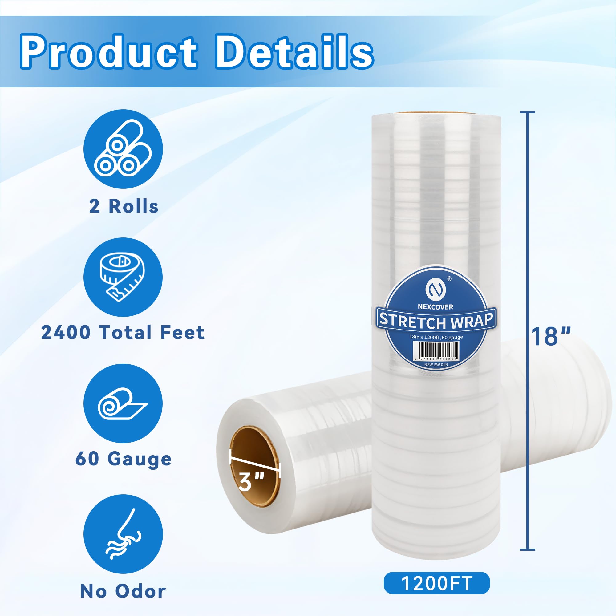 NEXCOVER textura y grosor del film 60 gauge, resistencia ante rasgaduras