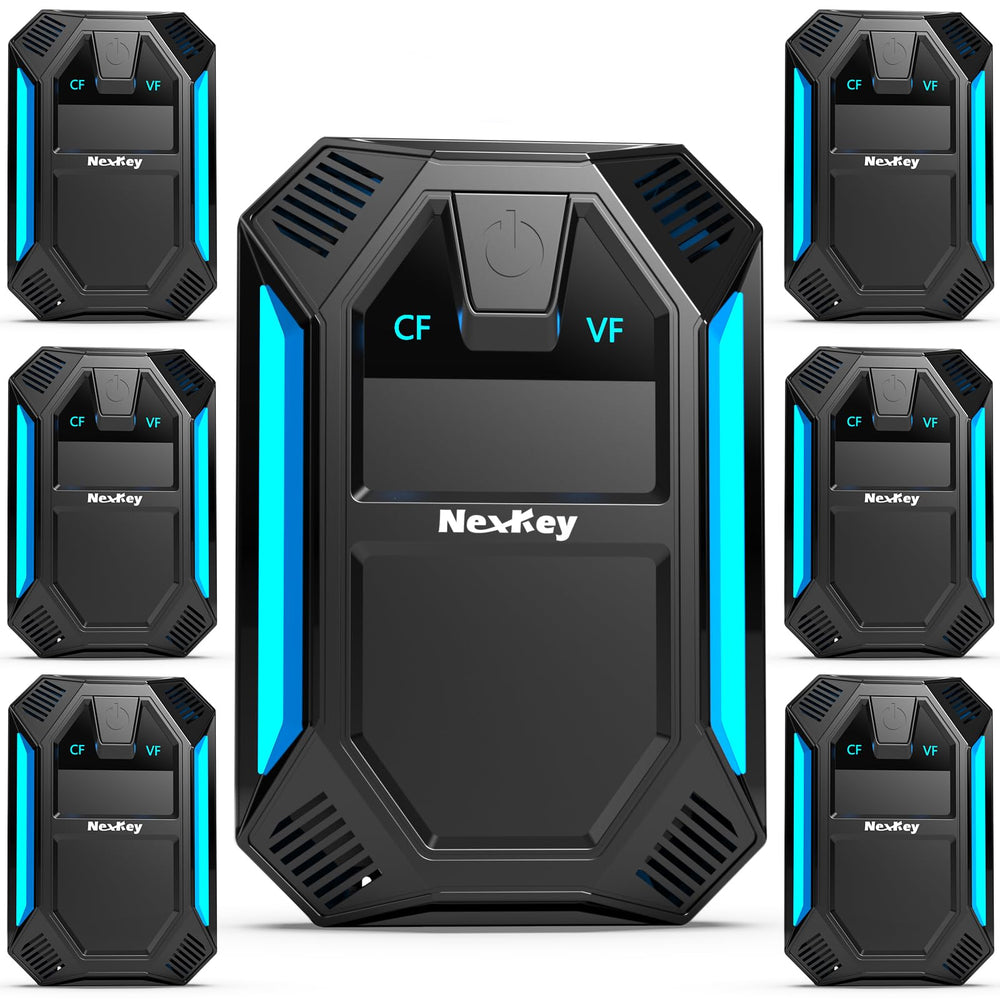 NexKey vista frontal del paquete de seis unidades mostrando diseño compacto y enchufe