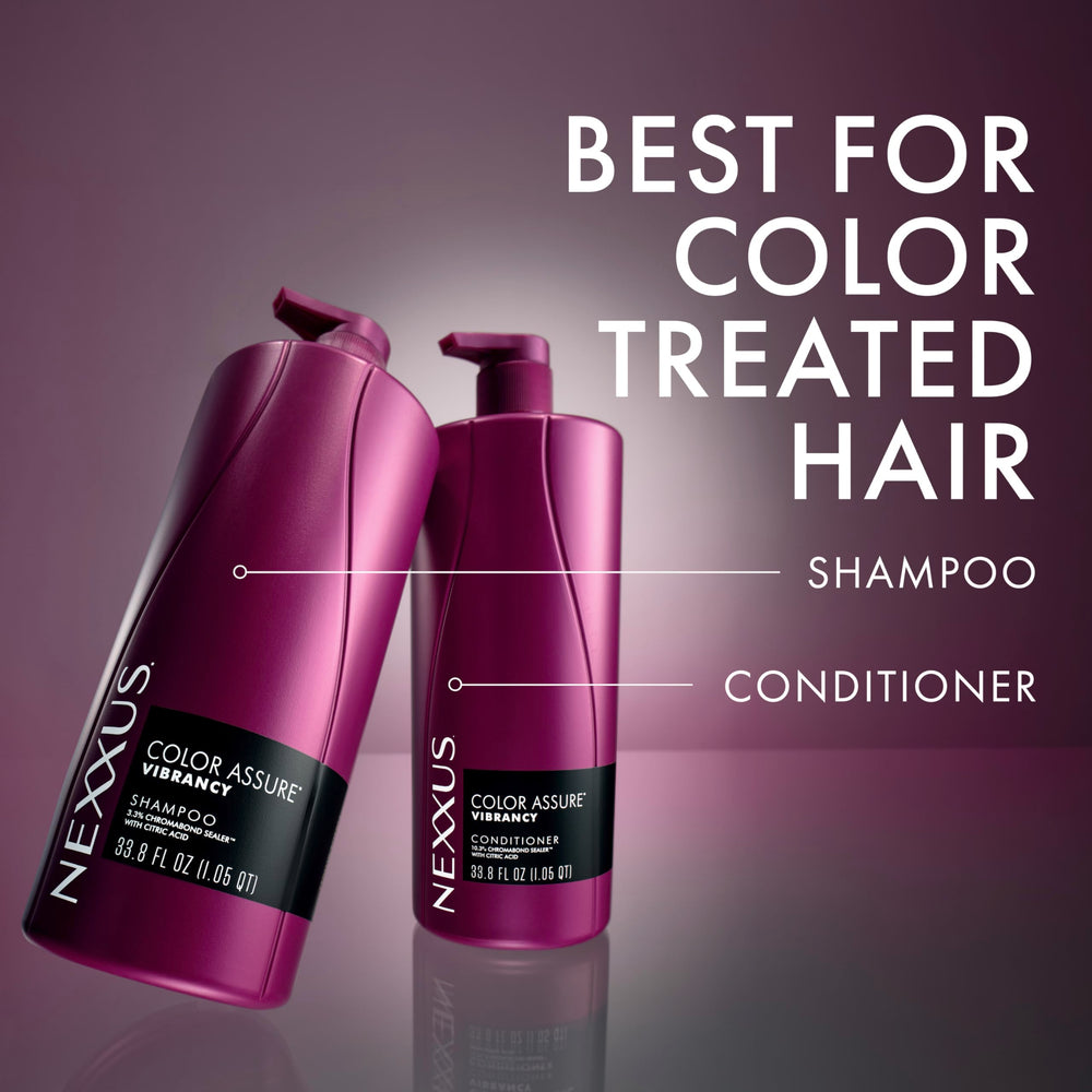 Nexxus cabello brillante tras uso mostrando color vibrante