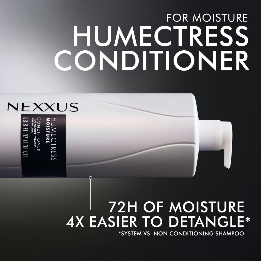 Nexxus Humectress junto a regla para mostrar escala y volumen 33.8 oz