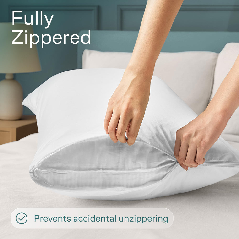 Niagara Sleep Solution king pillow encased in protector front view demonstrating full coverage benefit