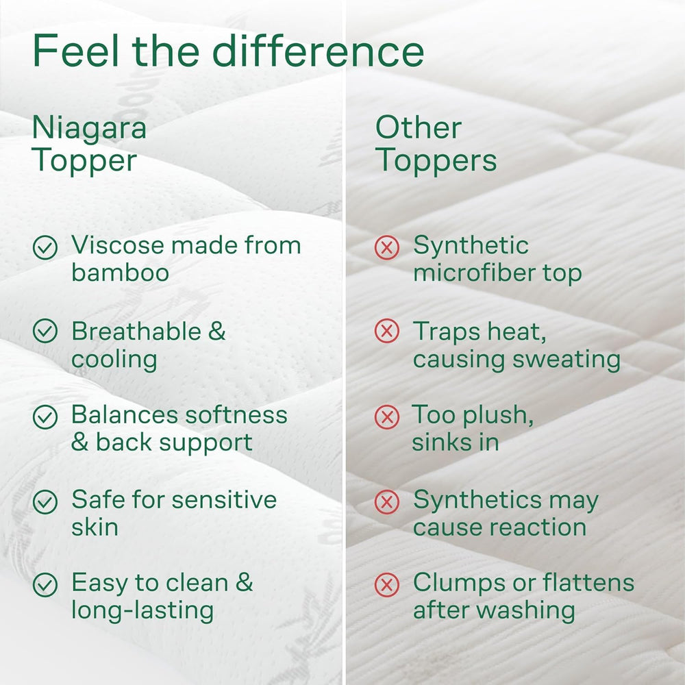 Niagara Sleep Solution topper en dormitorio mostrando confort y estilo relajante