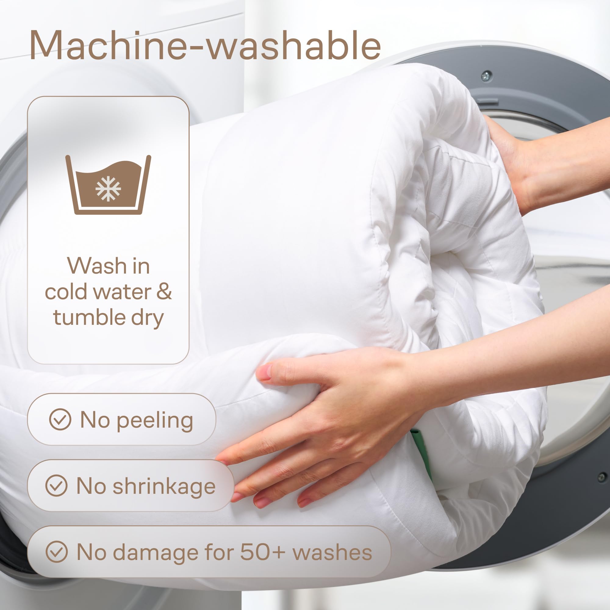 Niagara Sleep Solution etiqueta de materiales, sin látex ni formaldehído para tranquilidad