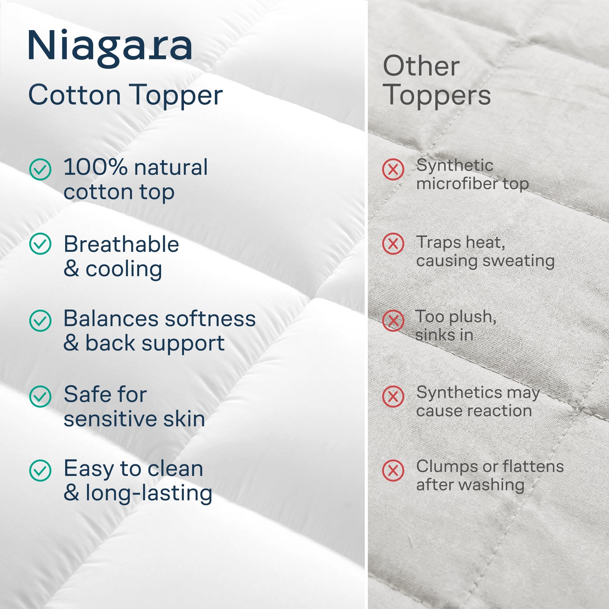 Niagara Sleep Solution etiqueta con instrucciones de lavado y mantenimiento