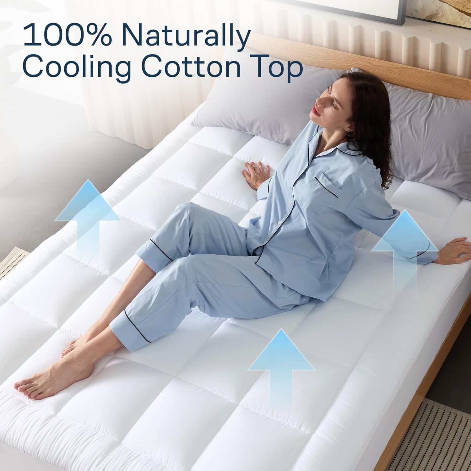 Niagara Sleep Solution topper puesto en dormitorio estilo hotel, más confort