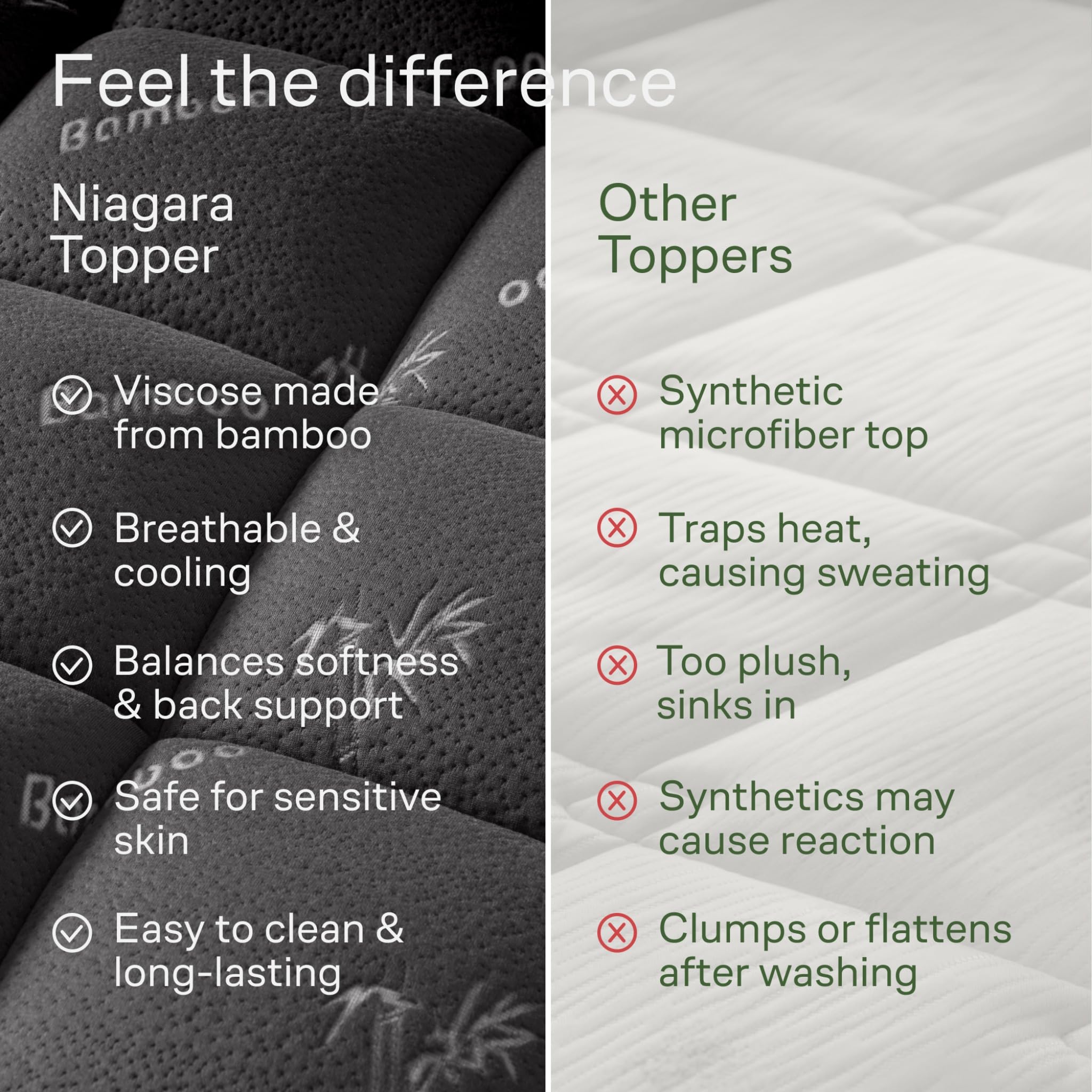 Niagara Sleep Solution comparación de tamaño Full con regla para ver medidas reales