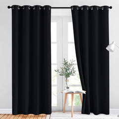 NICETOWN panel frontal negro opaco mostrando caída elegante y bloqueo de luz