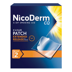 NicoDerm paquete frontal mostrando 21 parches y beneficio de apoyo estructurado